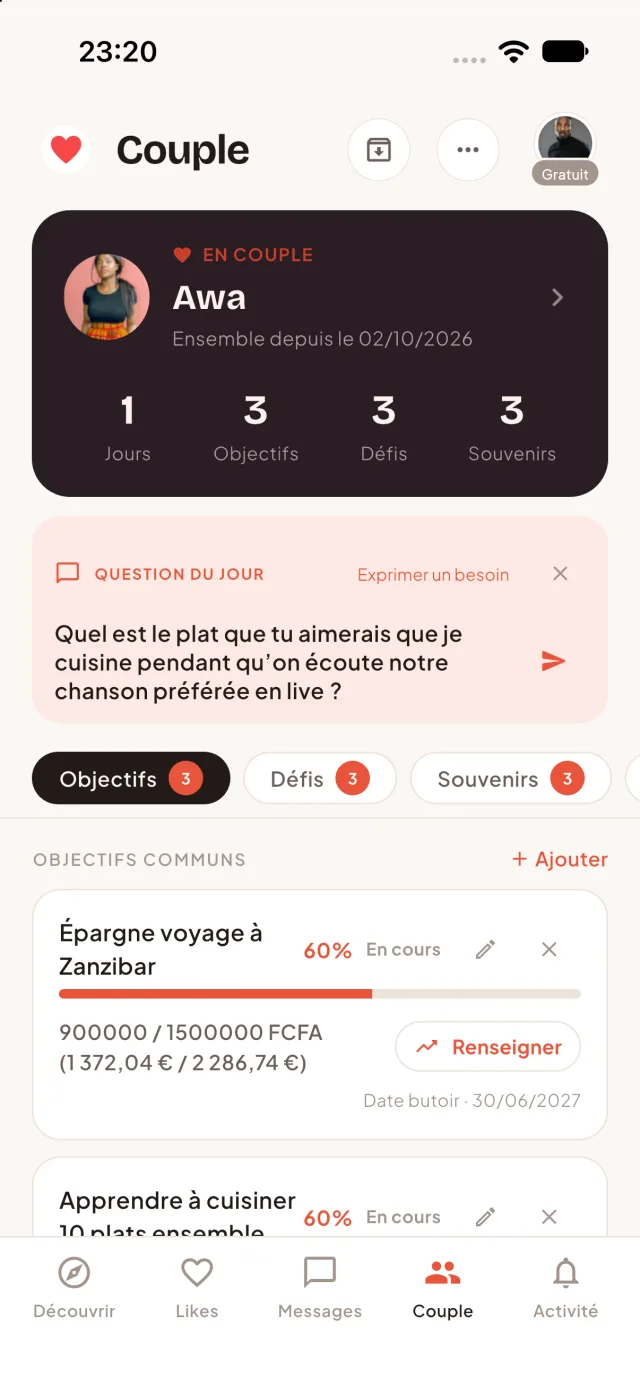 Mode Couple : objectifs communs et question du jour